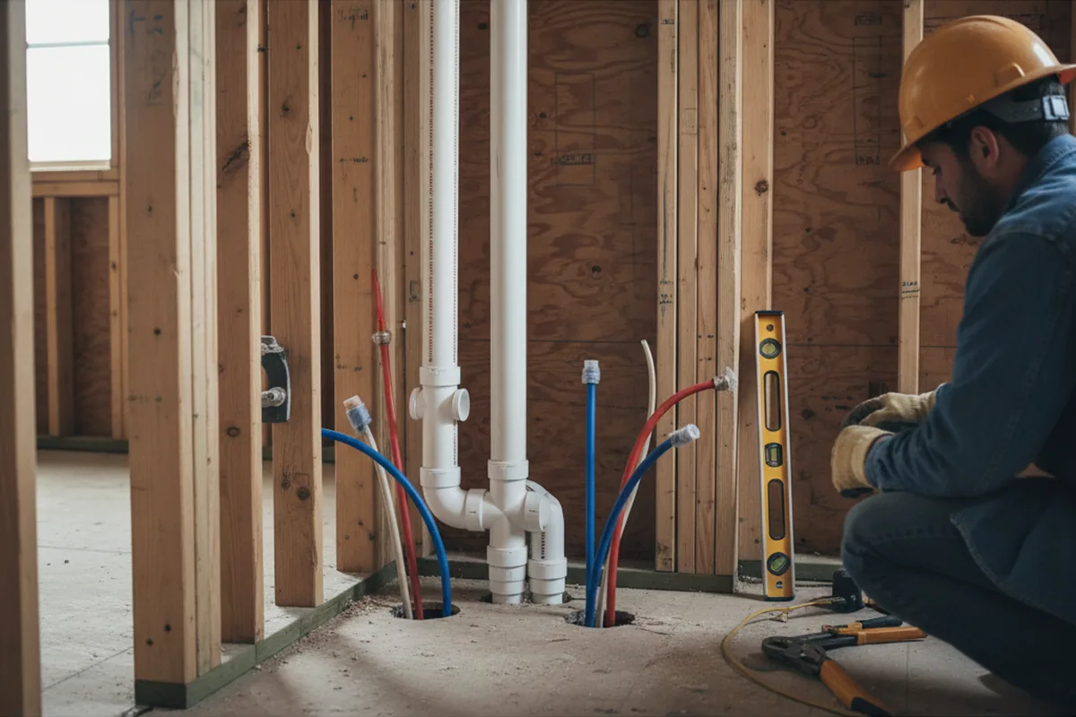 Drain and supply rough-in during Sump Pump Repair in Melvin